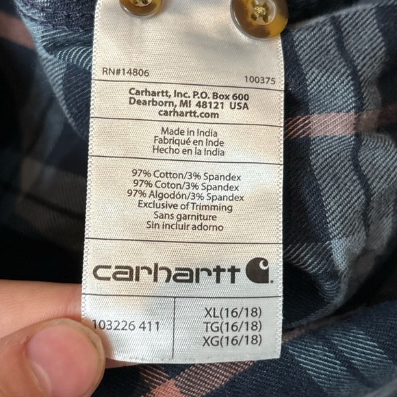 Carhartt Button Shirt blue Flannel Plain Long Sleeve Youth Size XL (16/18) - Picture 16 of 16